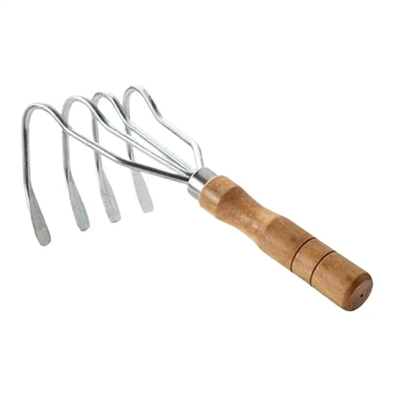 

Garden Claw Hand Tool Wood Handle Shell Digger Tool 4 Teeth Heavy-Duty Handheld Yard Lawn Farm Beach Dig for Shell