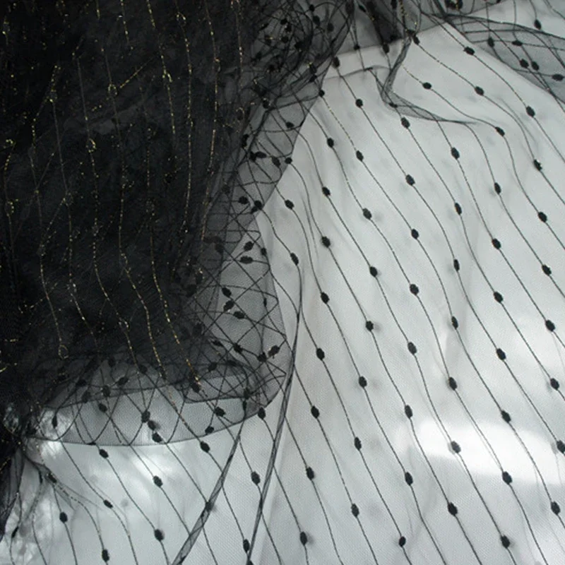 

1yard Encrypted Tulle Fabric Golden Thread Dots Jacquard Pattern Net Fabric for DIY Wedding Dress Clothing Sewing Textile Cloth