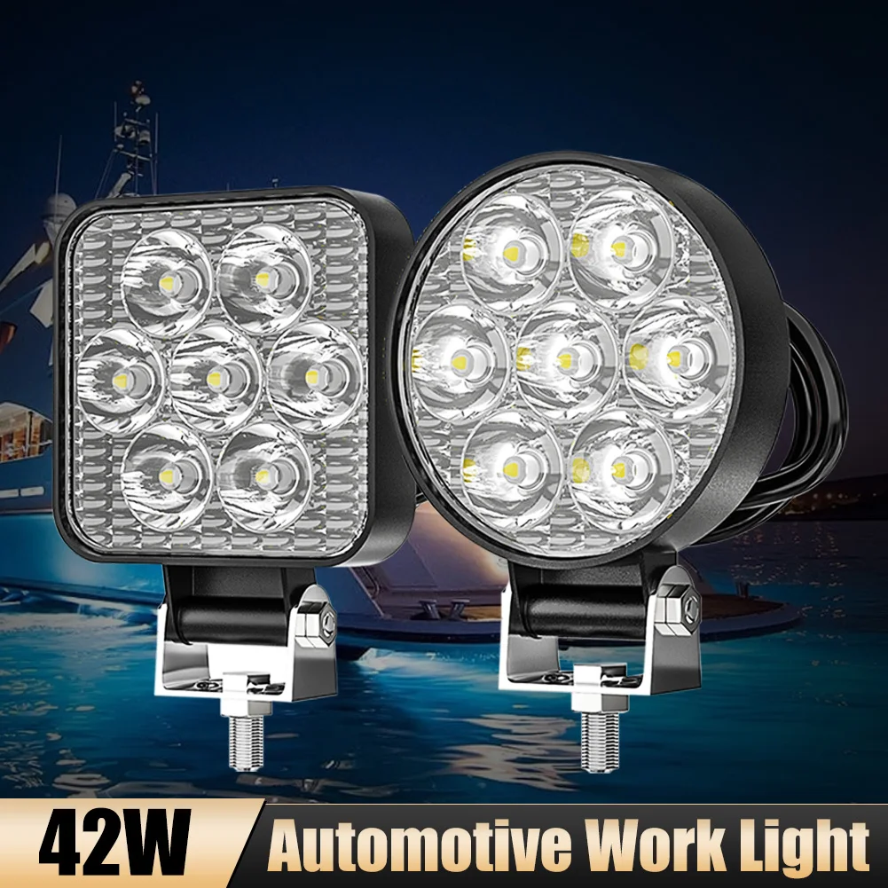 

1Pcs 42W LED Work Light 2.5Inch Square Round LED Pod 9-80V 7LED Spot Light Driving Fog Light For Off-Road SUV Truck Boat