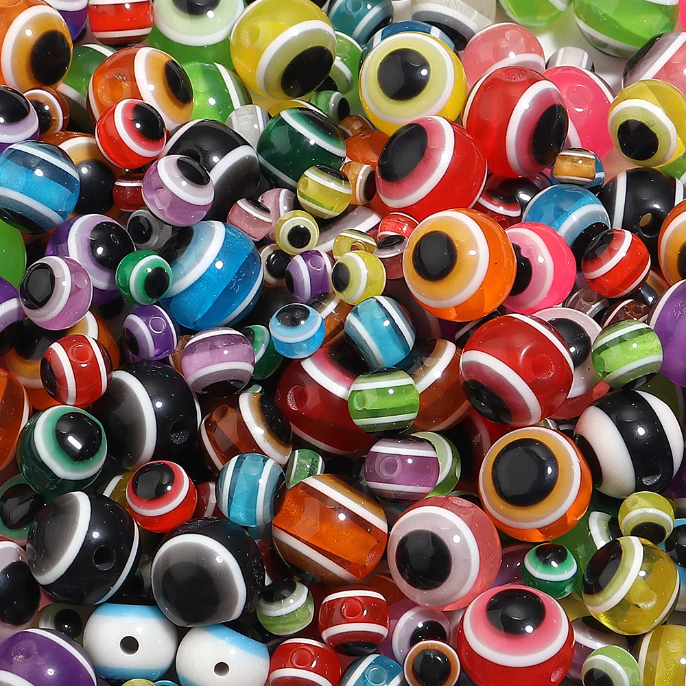 50-100 Stück 4/5/6/8/10/12 mm Harz Evil Eye Perlen gemischte Farbe Runde lose Distanzperlen für Schmuckherstellung DIY Armbänder Halskette