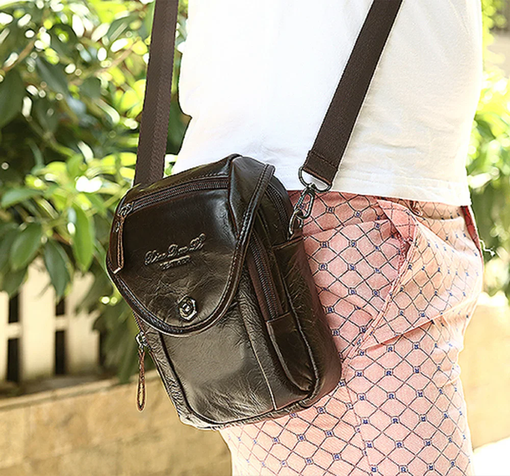 Men Genuine Leather Fanny Waist Pack Small Purse Cigarette Hip Belt Multi-purpose Fashion Real Cowhide Shoulder Cross Body Bag