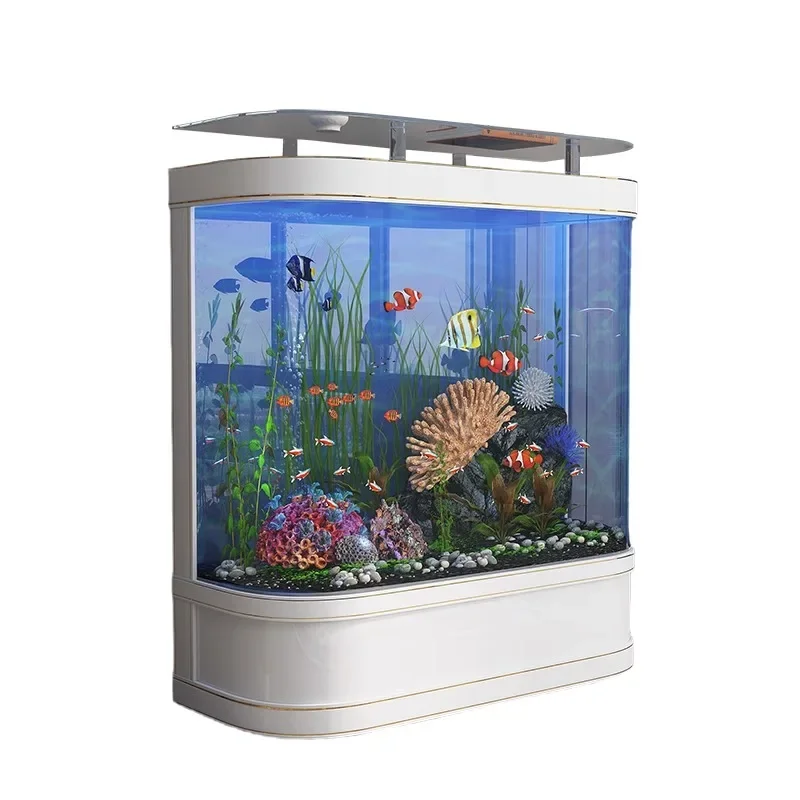 New light luxury fish tank living room household round floor large glass back filter tank partition