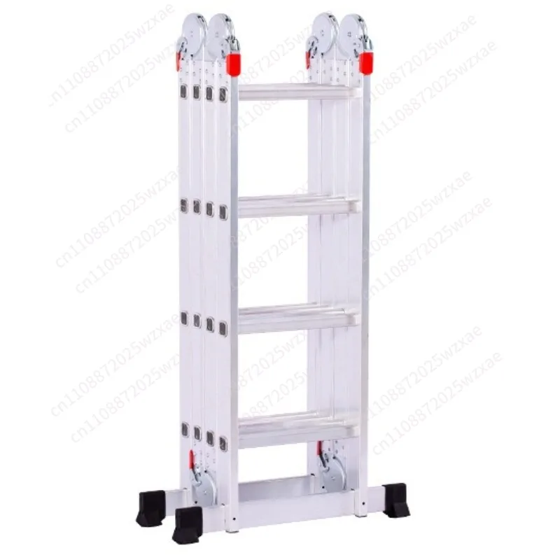 4X4 multifunctional aluminium folding ladder EN131 with large strong hinge, load-bearing 150kg, silver