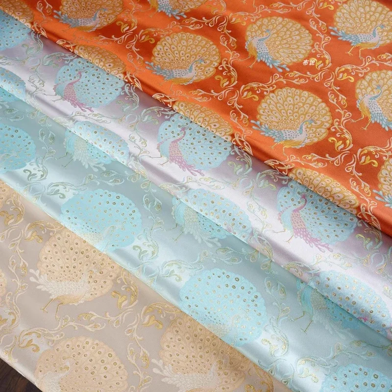 

Peacock Jacquard Brocade Fabric Chinese Inspired Silky Glossy Song Dynasty Texture Luxurious Drape Apparel Material