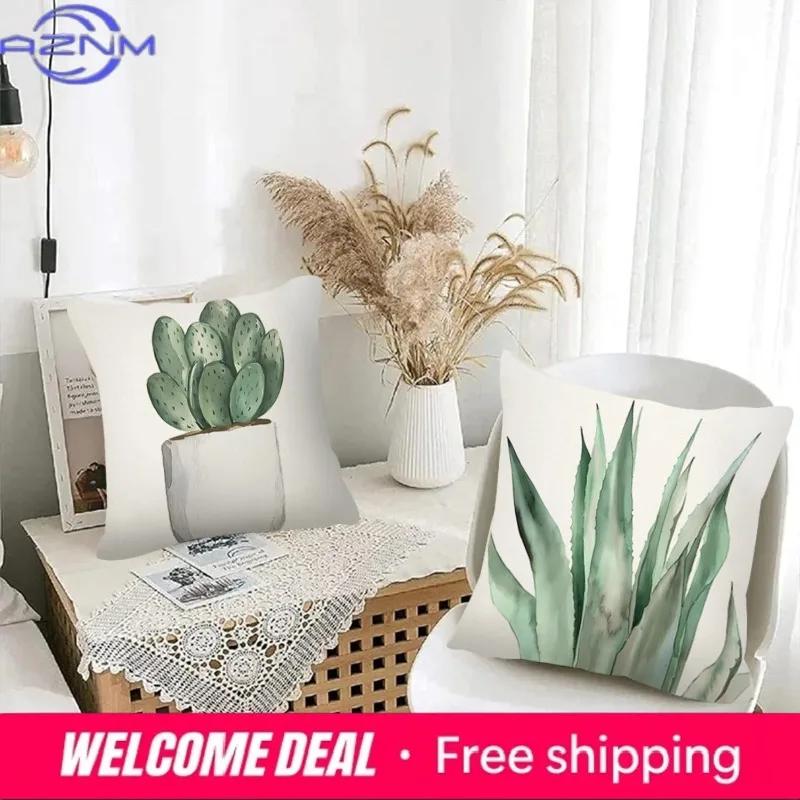 Cactus Plant Print Home Decor Pillowcase Bedroom Living Room Sofa Decoration Polyester Cushion Cover with Zipper