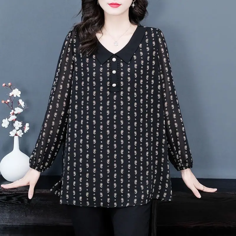 Women Spring Simplicity Loose Printing Turn-down Collar Long Sleeve Shirts Women Clothes Casual All-match Temperament Thin Tops