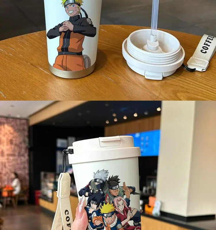 Naruto Uzumaki, Sasuke Uchiha, Sakura Haruno – Anime-Motiv, Edelstahl-Wasserflasche, tragbar, großes Fassungsvermögen, Becher mit Strohhalm. – Detail 9
