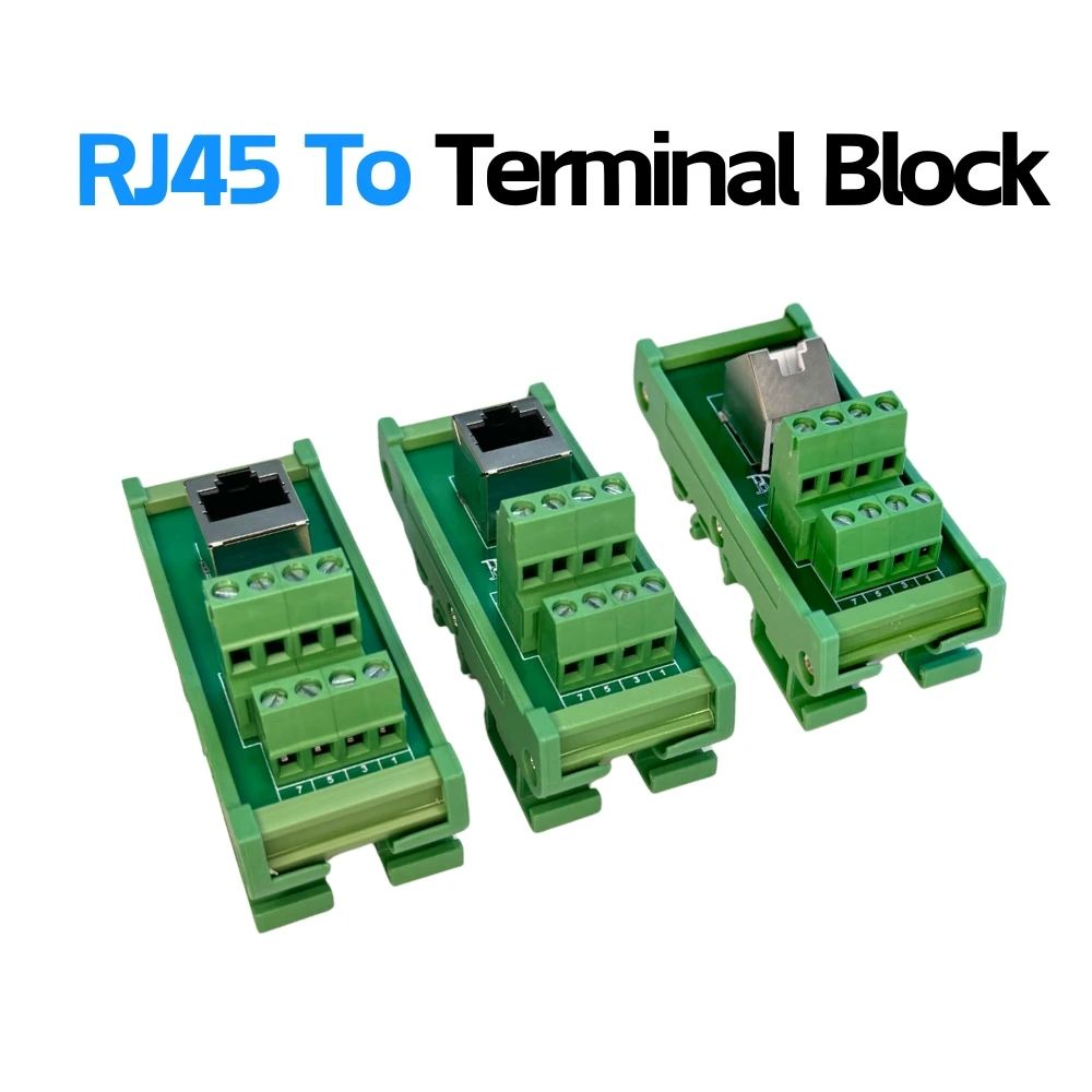RJ45 To 4PIN Screw Terminal Block 45 Degree Din Rail Mounting Breakout Board
