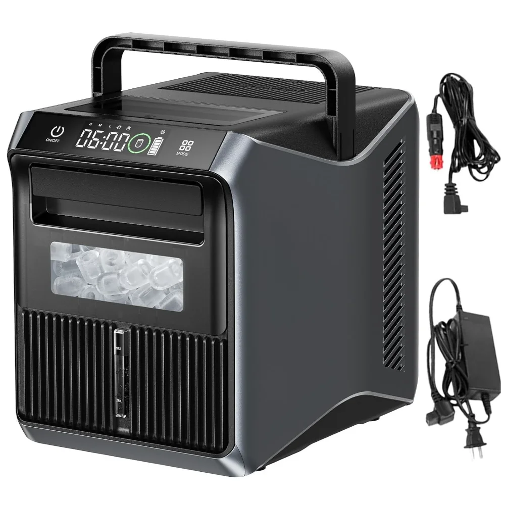 

Battery-Powered Ice Maker with 4-Power, RV Ice Maker Countertop 12V/24V Car Charger 100-240V AC Solar-Ready, Portable Ice