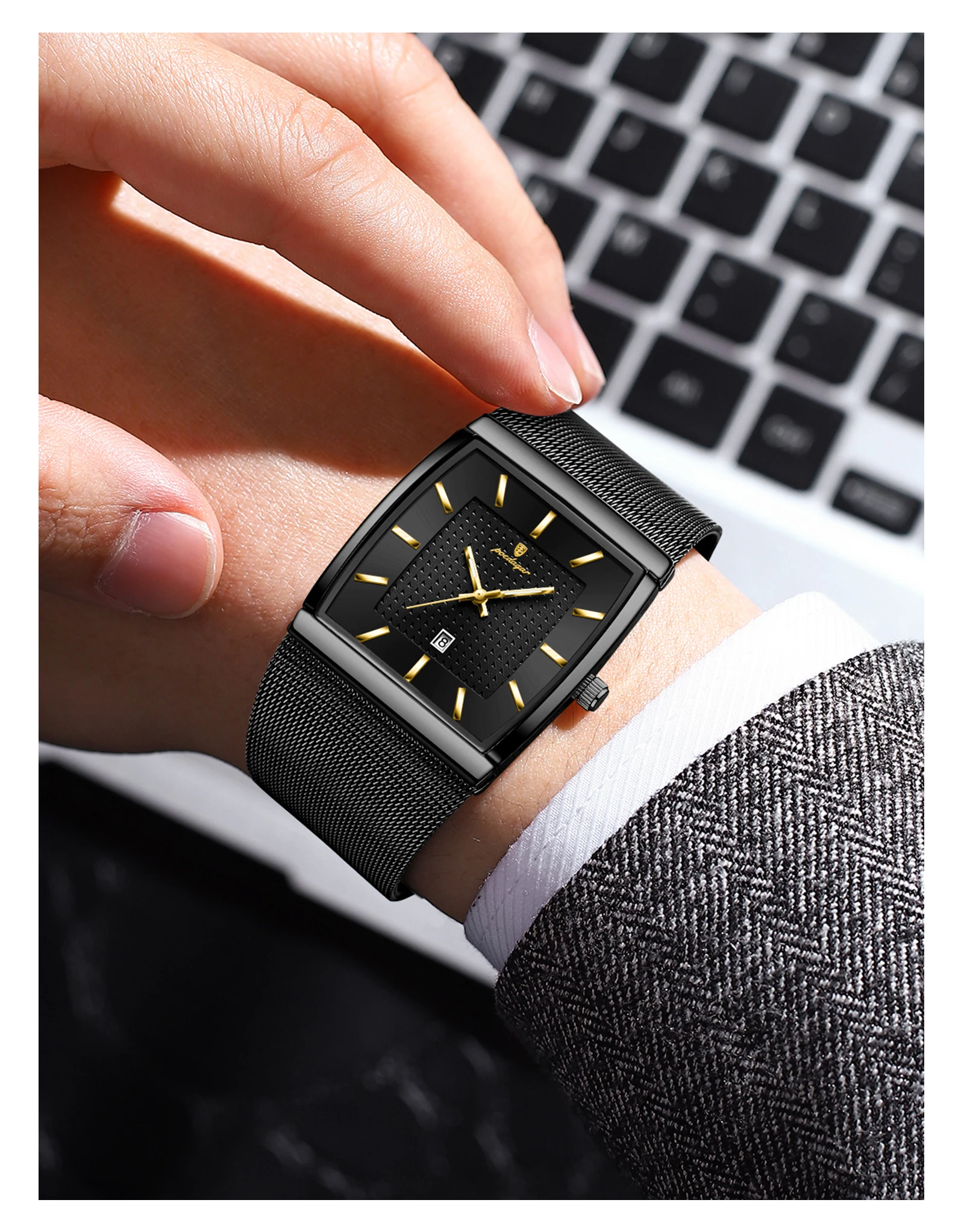 POEDAGAR Top Luxus Männer Armbanduhr Wasserdicht Leucht Edelstahl Mesh Datum Mann Uhr Mode-Business Quarz herren Uhren – Detail 6