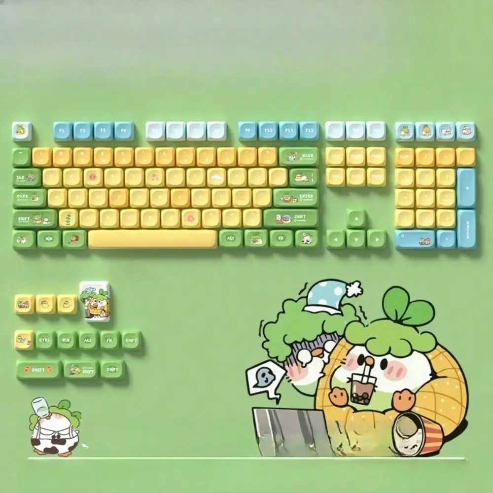 121 Keycaps Set, Cartoon Style Keycaps With Weather Forecast, Cow Print & Themes, Compatible With Mechanical Keyboards