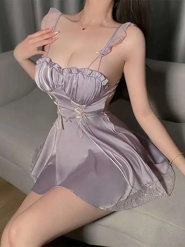 New Nightgowns Summer Satin Charming Lingerie Sleepwear Leisure Cami Slip Dress Nightwear Women Sexy Sleeveless Nightdress VJ47