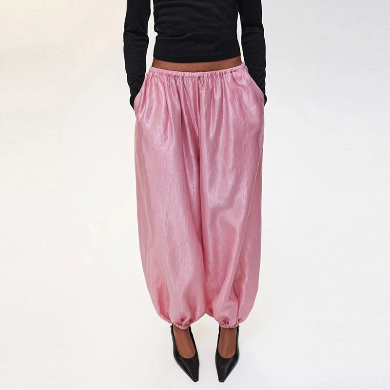 

Summer New Temperament Pocket Trousers Lady Casual Solid Color Loose Women's Bloomers High Waist Simple Commute Straight Pants