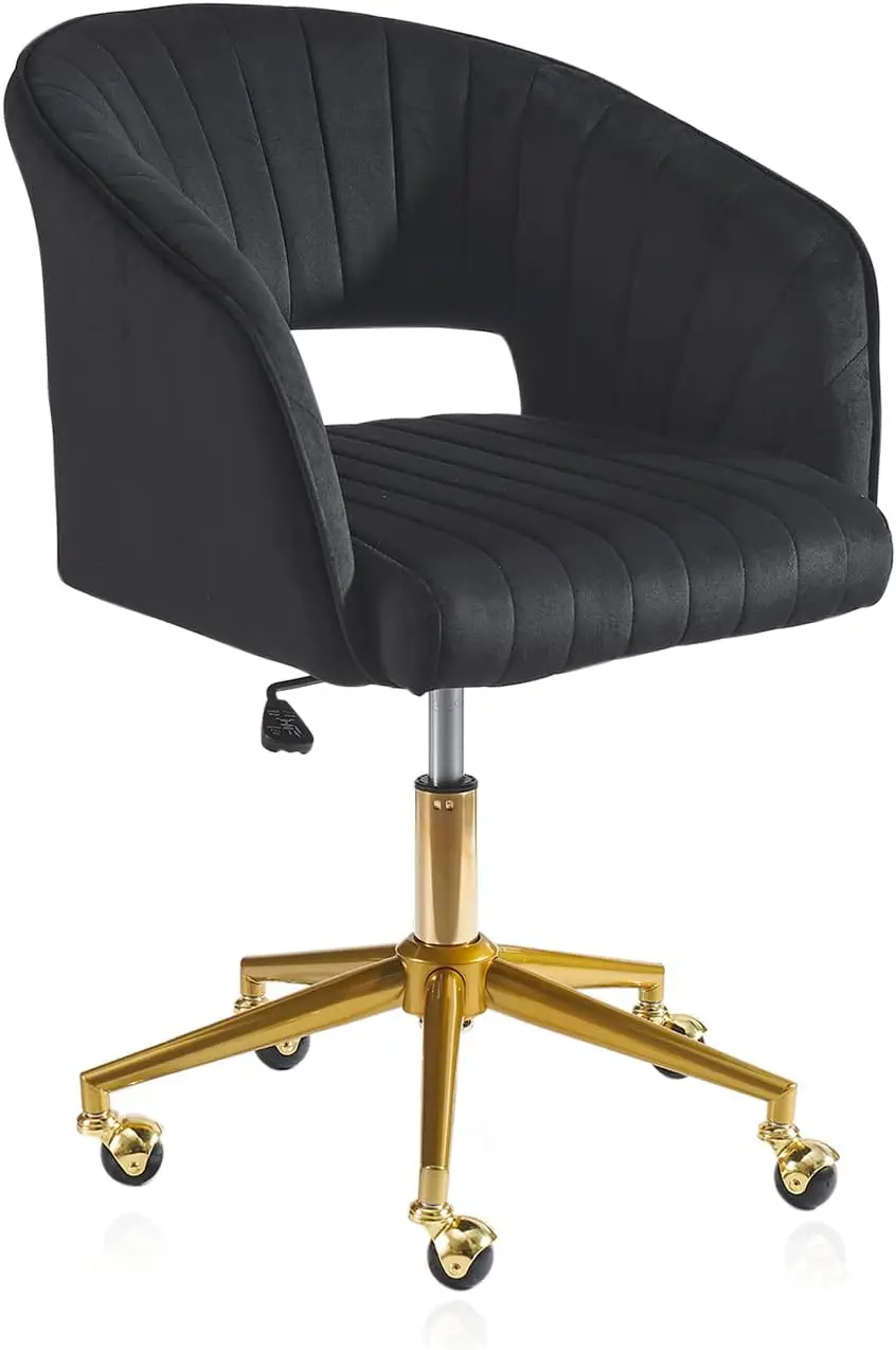 

Velvet Office Chair, Adjustable Swivel with Gold Base, Home Desk Chair for Living Room, Bedroom, Vanity, Study (Black),