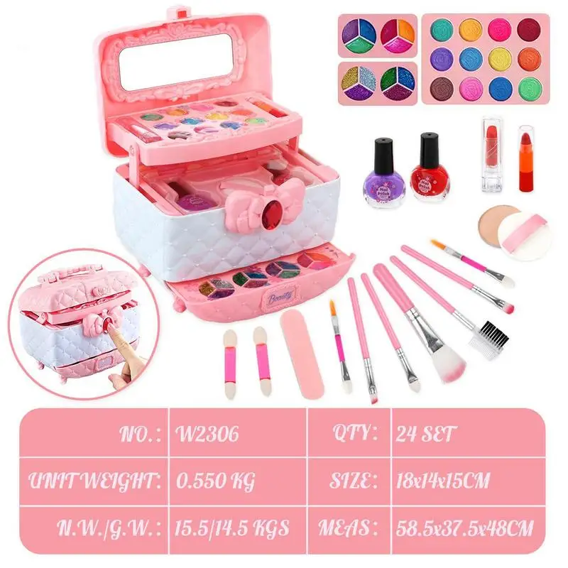 32pcs Kids Makeup Kit Pretend Play Toys Real Princess Makeup Cosmetic Handbag Play House Girls Toys Real Washable Cosmetic Sets