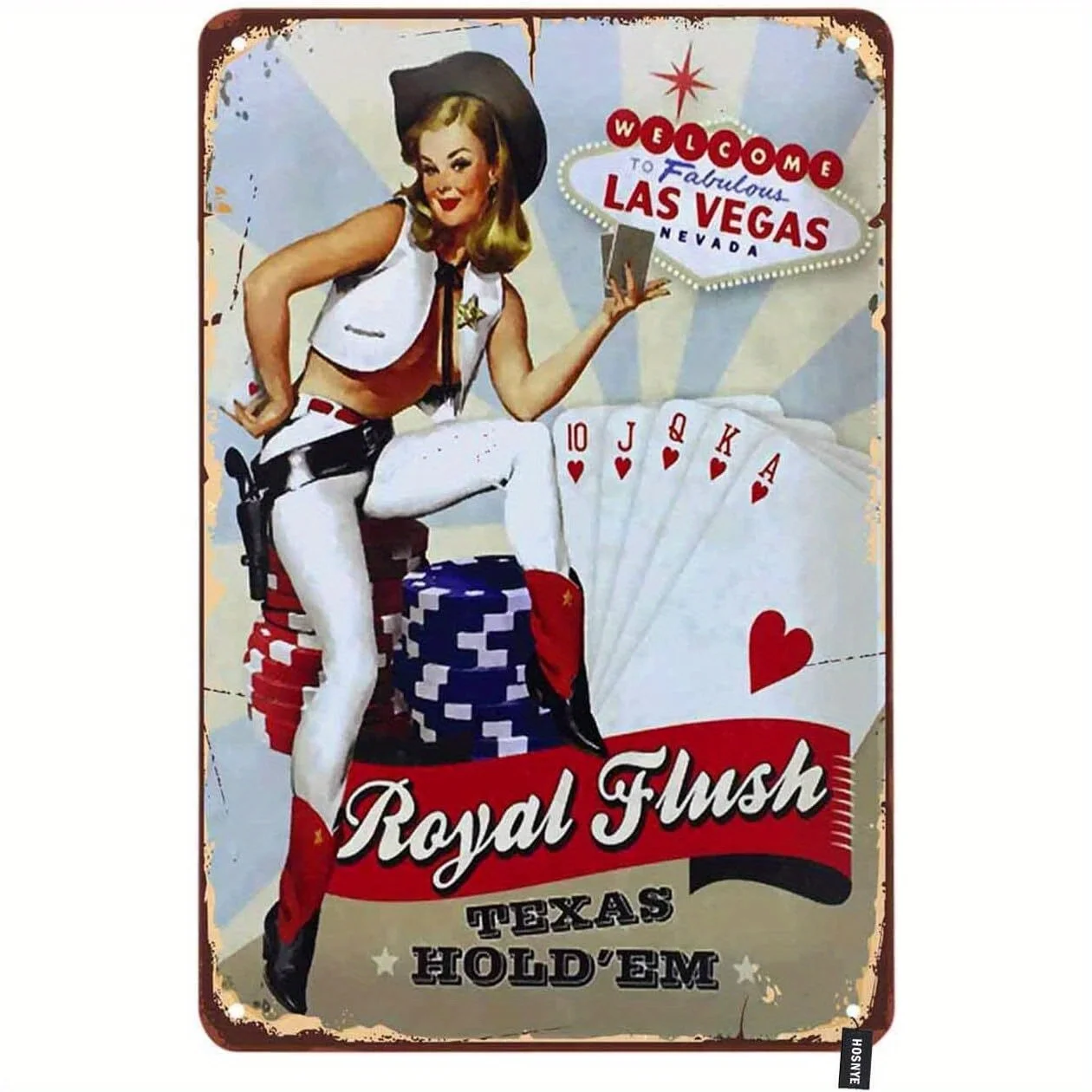 HOSNYE Pin Up Girls Metal Tin Signs Welcome to Las Vegas Nevada Playing Cards