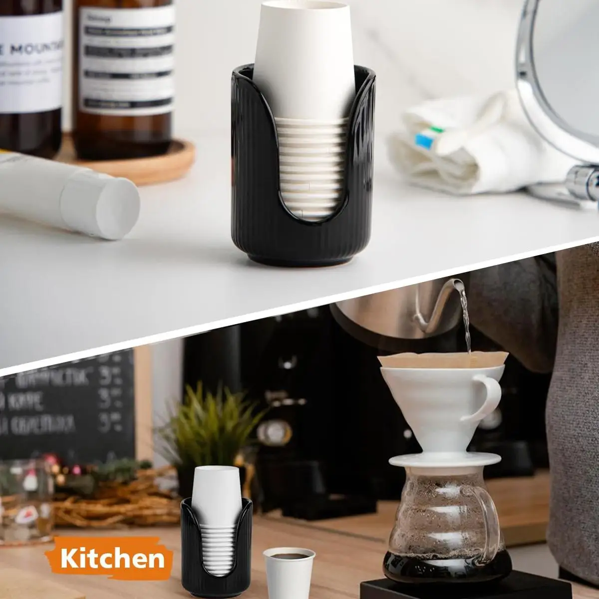 Bathroom Cup Dispenser, 3oz-4oz Plastic Paper Cup Holder, Small Countertop Mouthwash Cup,for Vanity,Bathroom,Kitchen, Restaurant