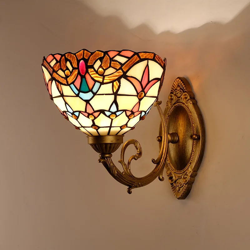 

European Retro Creative Wall Lamps Tiffany Bedroom Bedside Lights Living Room Balcony Corridor Staircase Entry Garden E27 LED