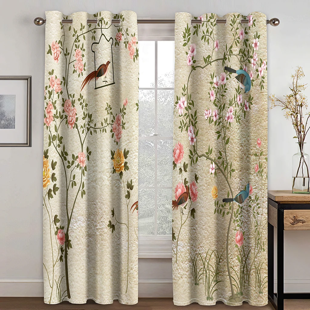 

Chinese Style Flower Tree Thin Curtains Simple Aesthetic Trendy Curtains for Living Room Girl's Bedroom Window Treatments