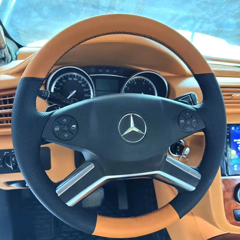 

Full Coverage Grey Leather Interior for Mercedes Benz X164 W164 R-CLASS ML350 GL350 2009-2012 DIY Car Steering Wheel Cover