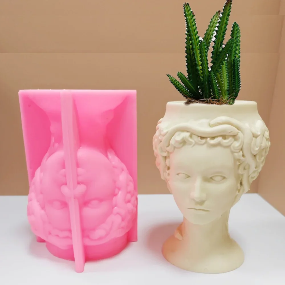 

Large 20CM Medusa epoxy resin vase silicone mold Snake head female demon succulent plant flowerpot concrete cement gypsum mold