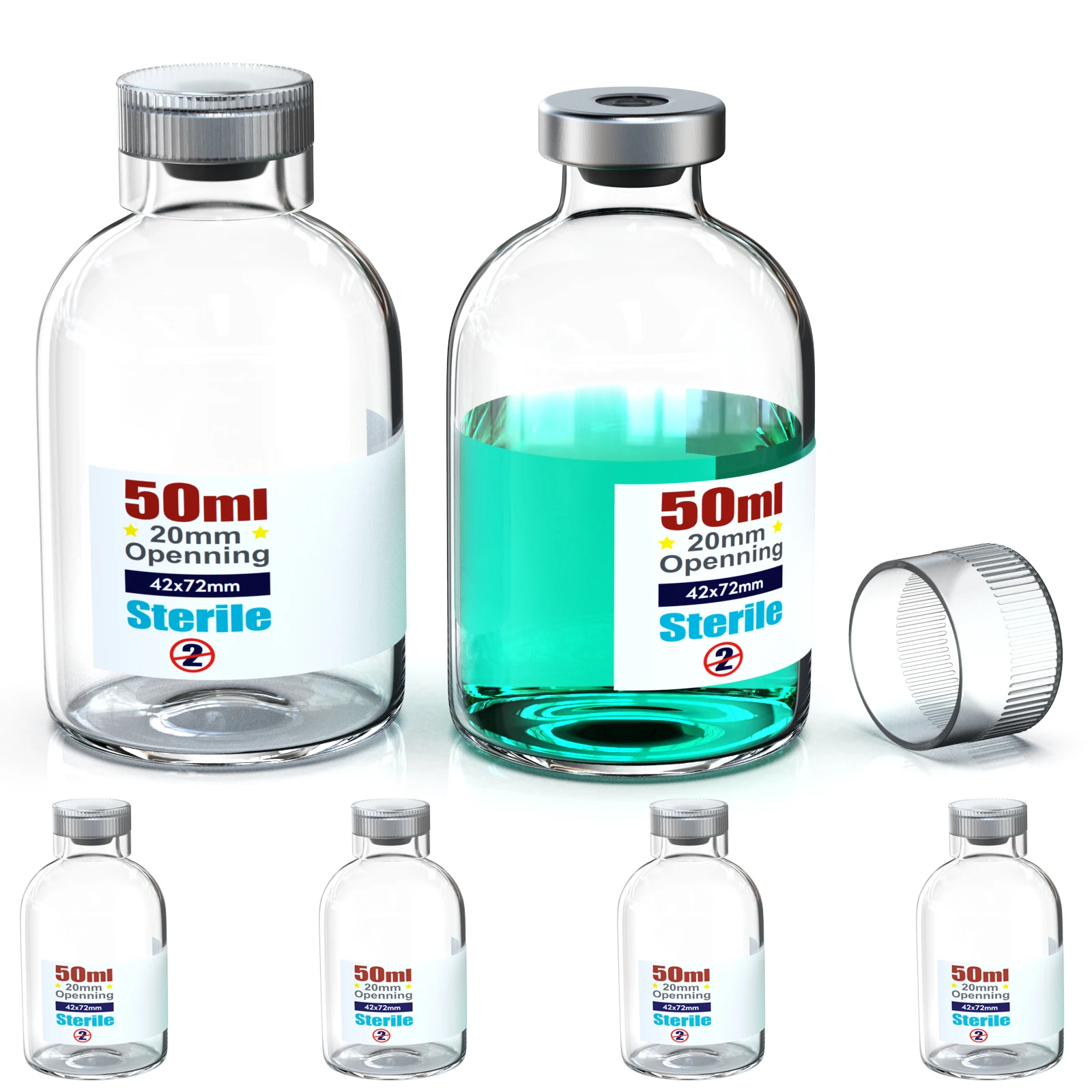 Sterile leere Fläschchen mit Wiederverwendbarem Verschluss und 13/20 mm Selbstheilender Injektionsöffnung, Glasfläschchen mit Schnallenverschluss, Sterile Verpackung, Transparent