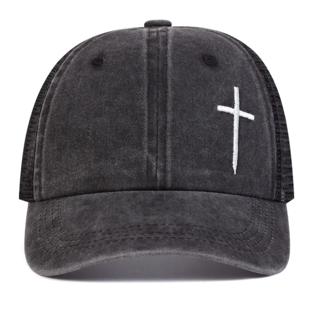 

Fashion Four Seasons Hip Hop Baseball Cap Breathable with Mesh Cross Embroidery Hat Solid Color Lightweight Peaked Cap Outdoor