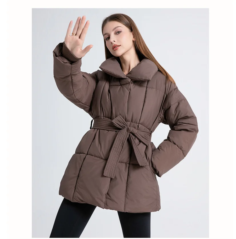 Advanced with Waist Cinching Tie Up Black Cotton Jacket Women's 2026 Winter New Korean Version Stand Collar Coat Female Parkas
