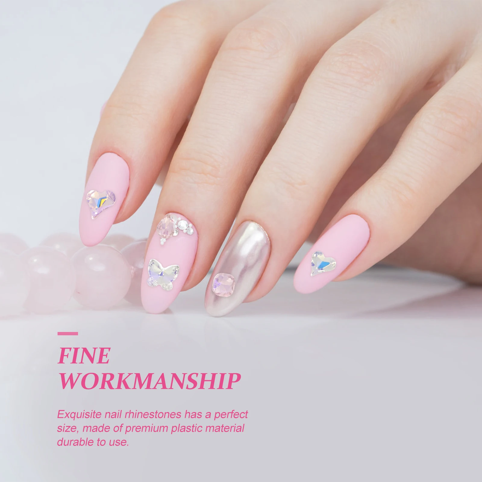 ชุดตกแต่งเล็บ 40 ชิ้น รูปทรงต่างๆ ประดับด้วยเพชรเม็ดแบน สำหรับตกแต่งเล็บ DIY งานฝีมือ ชุดอุปกรณ์ตกแต่งเล็บ