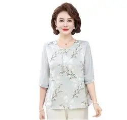 summer mother gift coat shirt women frog shirt summer loose fit shirt  printing Chinese style  Middle sleeve  shirt top