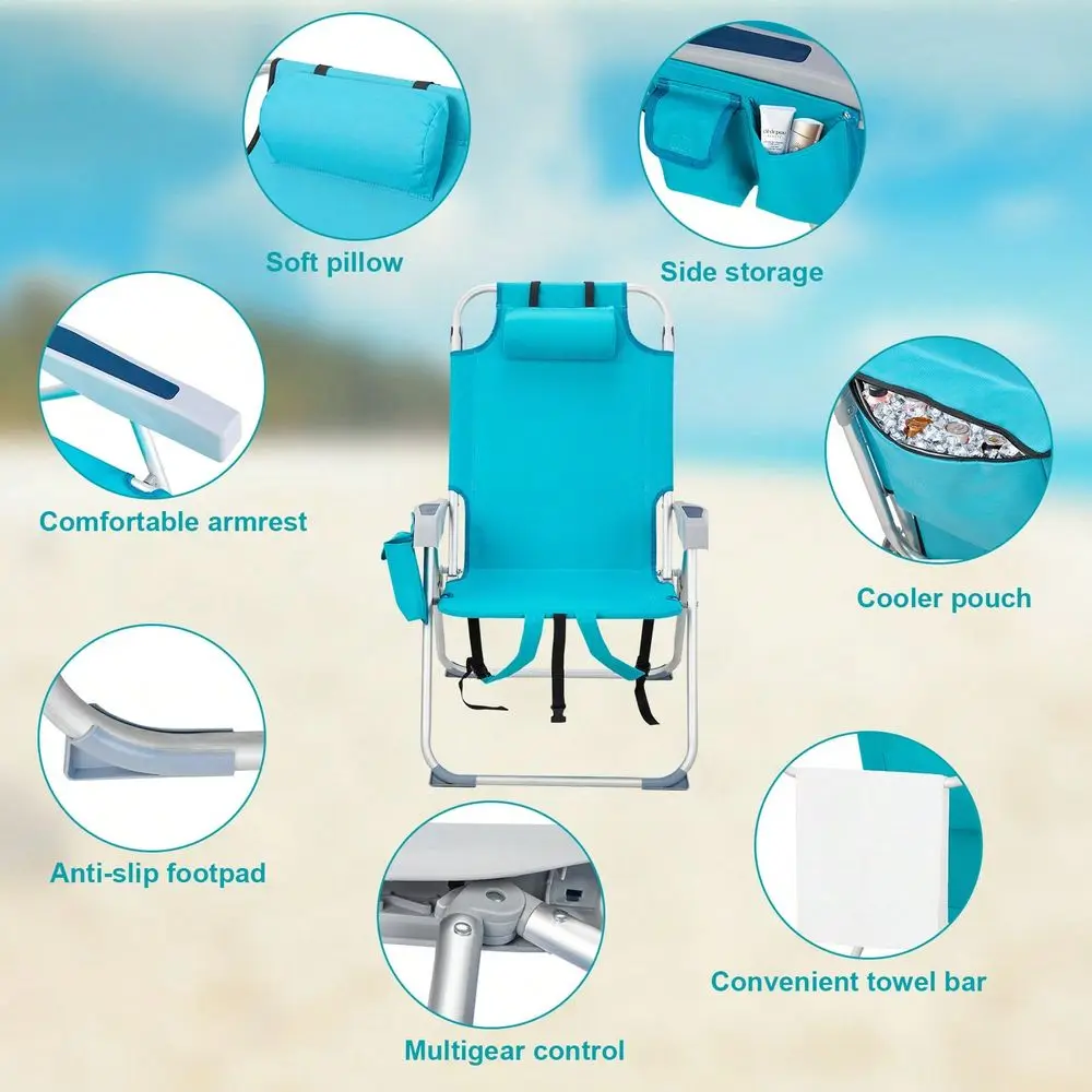 

Folding Backpack Beach Chair, High Back Beach Chairs For Adults,Lightweight Portable Camping Chair,Backpack Beach Chair