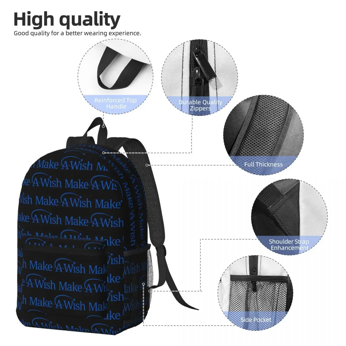 Make A Wish Foundation Of America Backpack Daypack Large Capacity Kids BookBag School Bag Shoulder Bags for Men Women