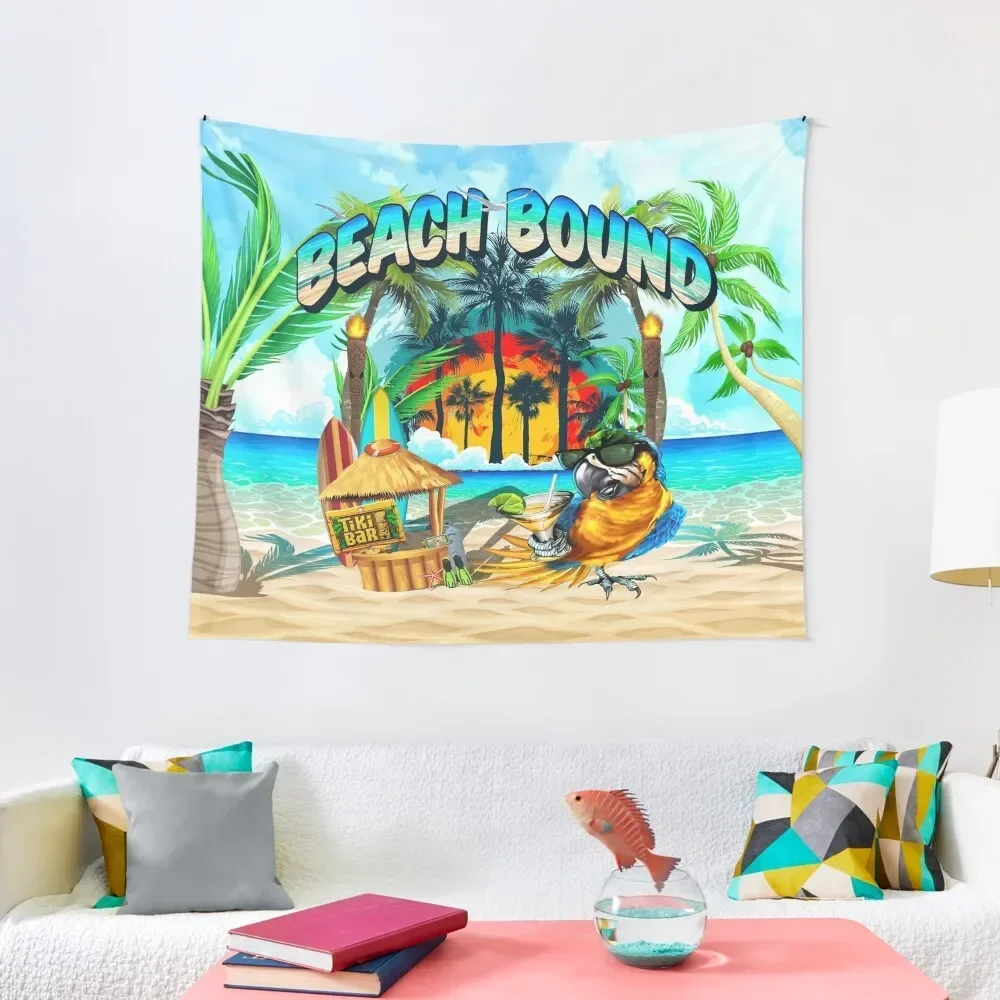 

Beach Bound Fun Summer Time Tiki Hut Parrot Design Tapestry Carpet On The Wall Carpet Wall Wall Hanging Tapestry