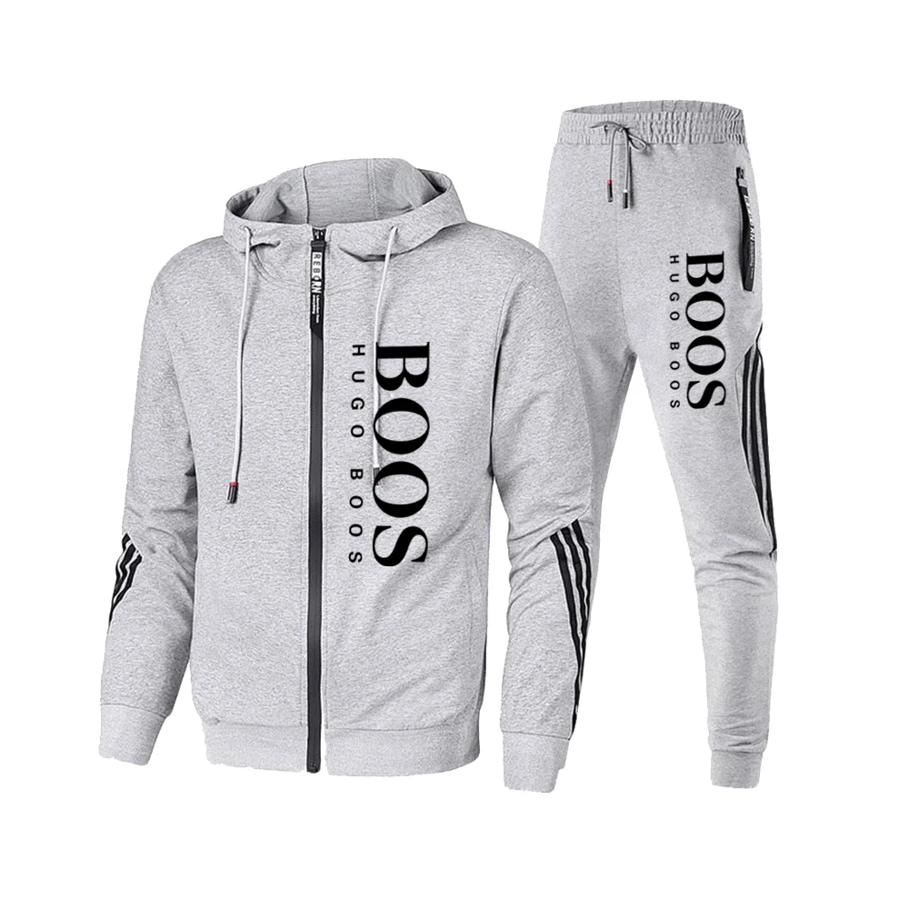 Men\'s Zippered Jacket Hooded Pullover Sports Pants Sports Casual Jogging Sportswear 2-piece Set for Men\'s Street Wear