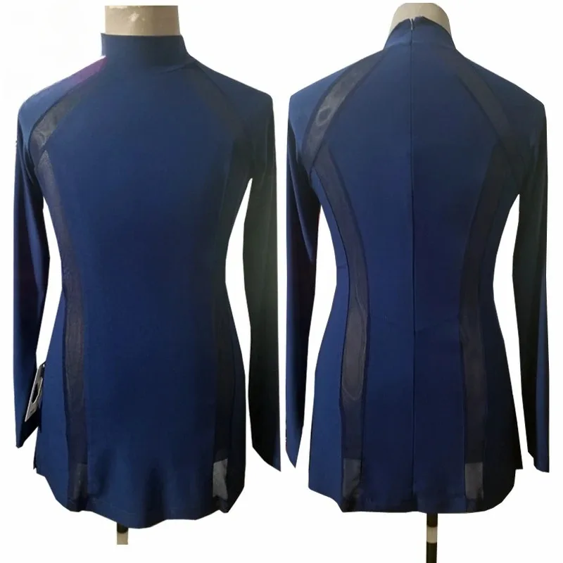 الرجال عالية الرقبة اللاتينية الرقص قمم جديد شبكة الربط المنافسة قمصان طويلة الأكمام أعلى ممارسة الرقص دعوى قاعة الرقص أزياء رقص #6