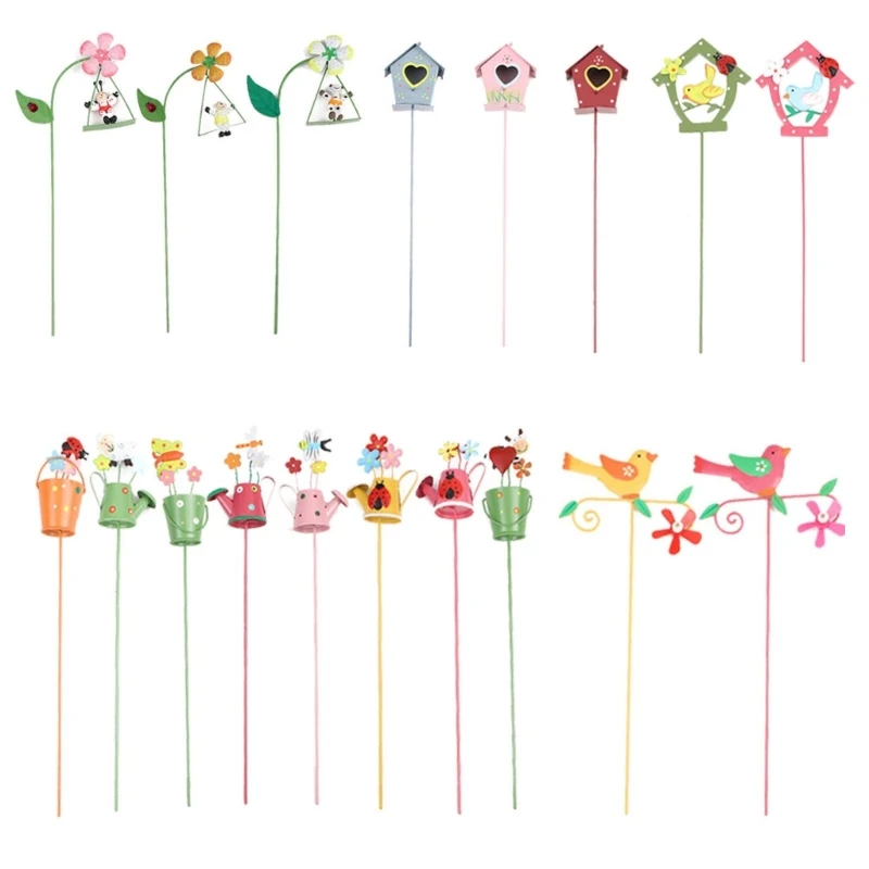 

2024 New Flower Pot Garden Stake Decor Outdoor Plant Pick Metal Stick for Lawn Yard Patio Pathway Ornament for Mom Mothers Day