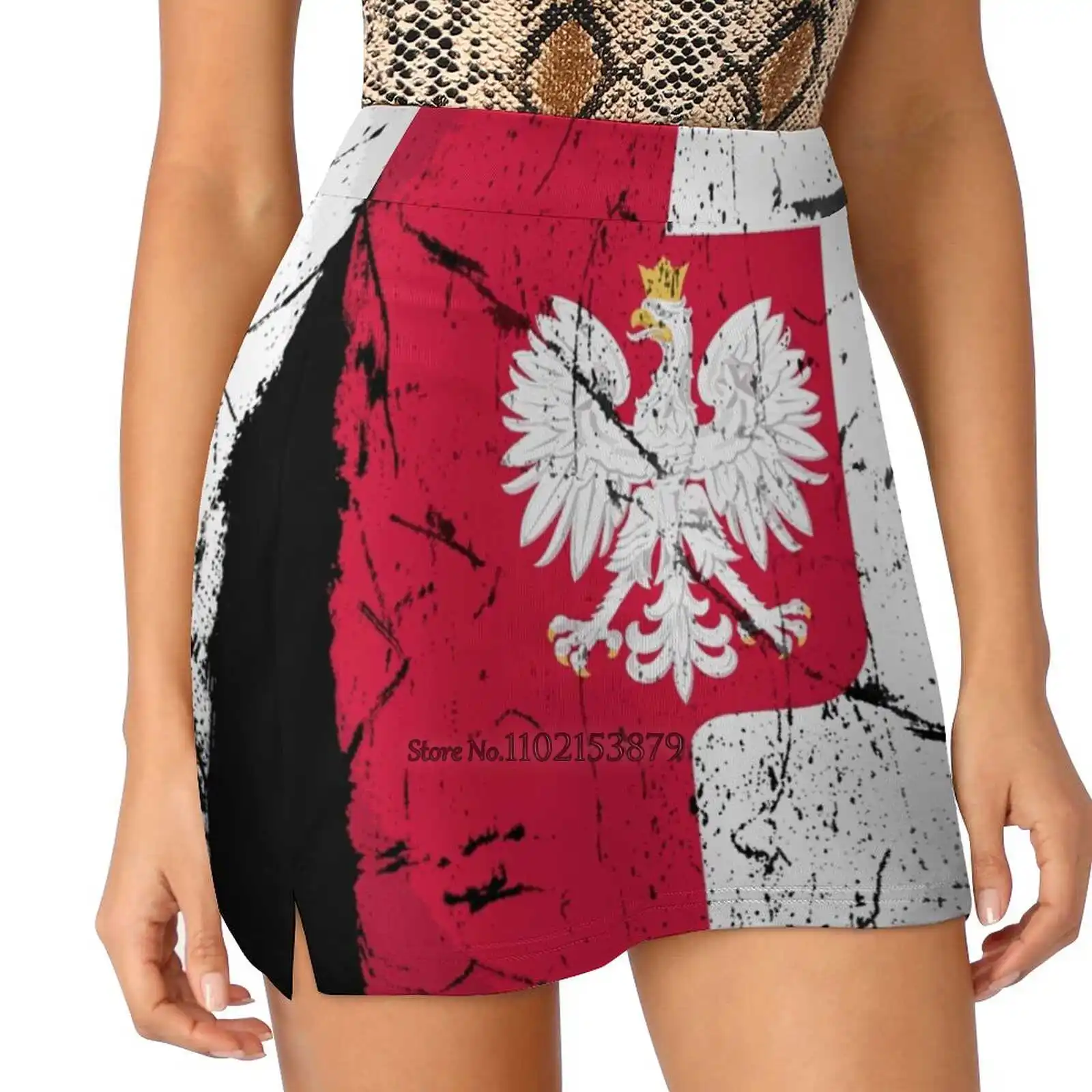 

Flag Of Poland With Polish Eagle Distressed Summer Women'Sshorts Skirt 2 In 1 Fitness Yoga Skirt Tennis Skirts Poland Flag