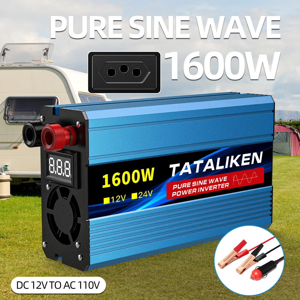 1600W/3500W/4000W Pure Sine Wave Inverter with LCD Screen, 12V to Household AC Power, Brazil Socket for Home Appliances