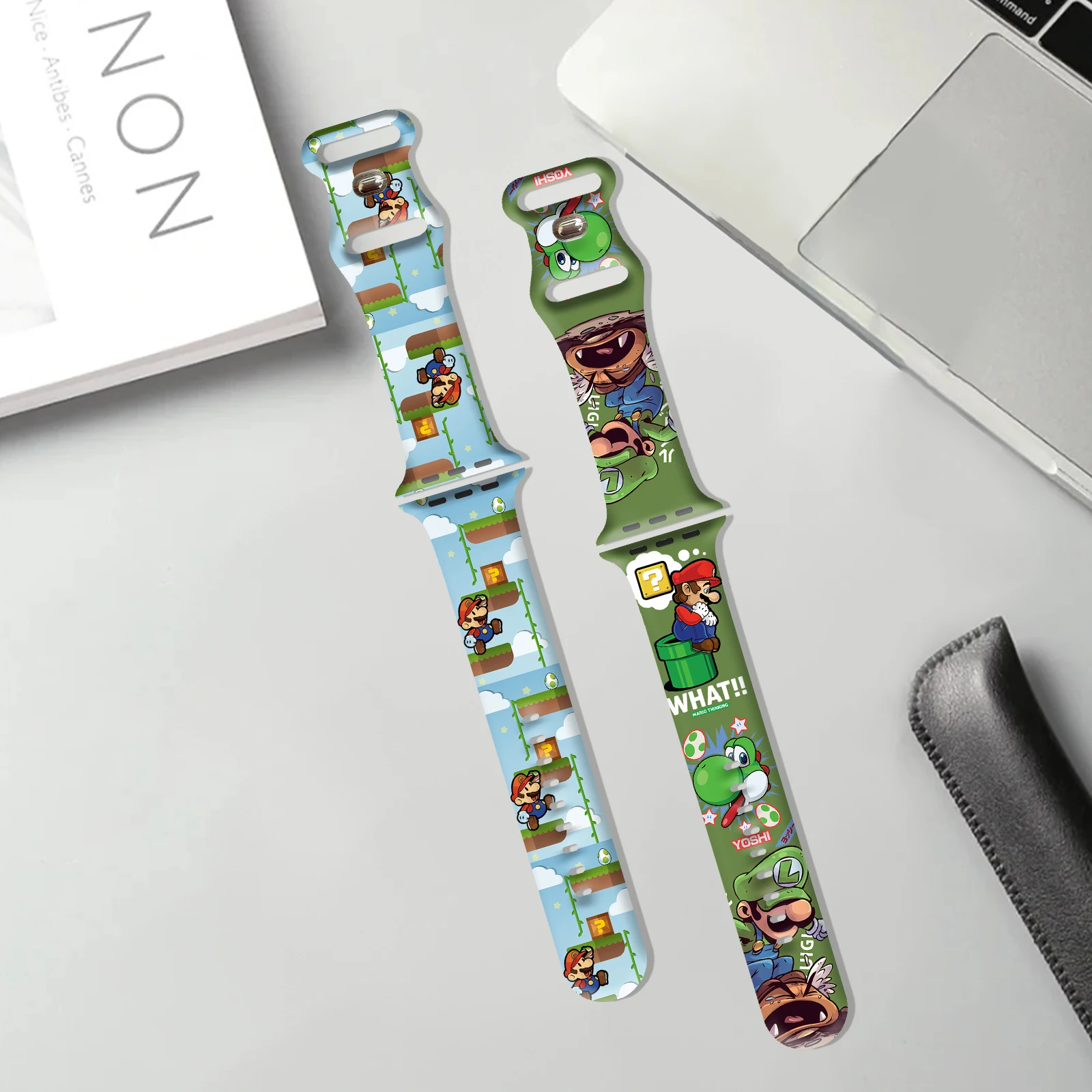 حزام طباعة نمط سلسلة ماريو الذكي لساعة أبل 11/10/9/8/7/SE، سوار سيليكون بديل ناعم مقاوم للماء 45 مم/44 مم/42 مم