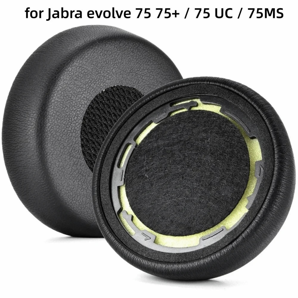 1 paire de coussinets d'oreille de remplacement en cuir protéiné et mousse pour casques Jabra Evolve 75, 75+ / 75 UC / 75MS