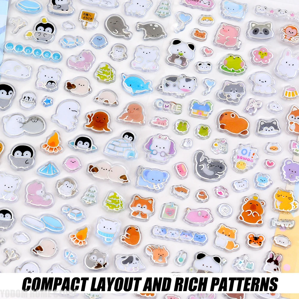 4pcs Cute Animal Stickers with Laser Diamond Edge for Scrapbooking Craft Supplies Material Scrapbooking Stickers Kids Girls Gift