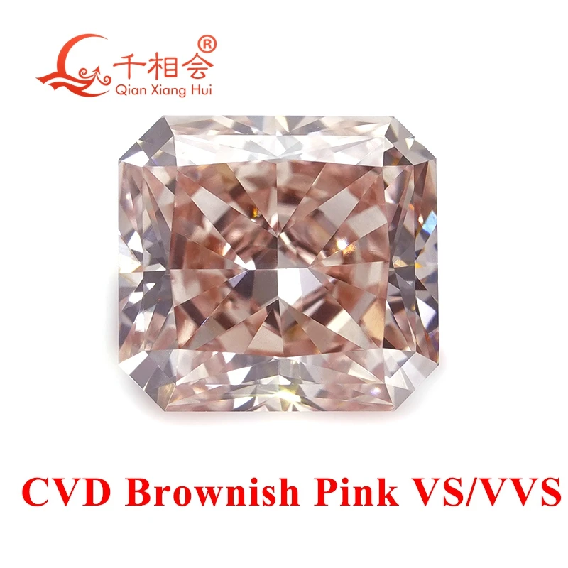 1.2-1.5ct  radiant cut,brownish pink CVD lab-grown diamond  VS1 clarity, GEMID-certified, ideal for unique jewelry designs.