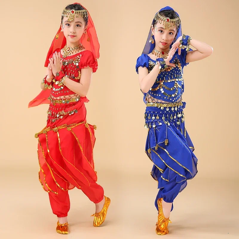 Trajes de danza del vientre para niños, 6 colores, trajes de danza del Egipto, ropa de Bollywood, conjuntos de baile indio para niñas, ropa de actuación, vestido