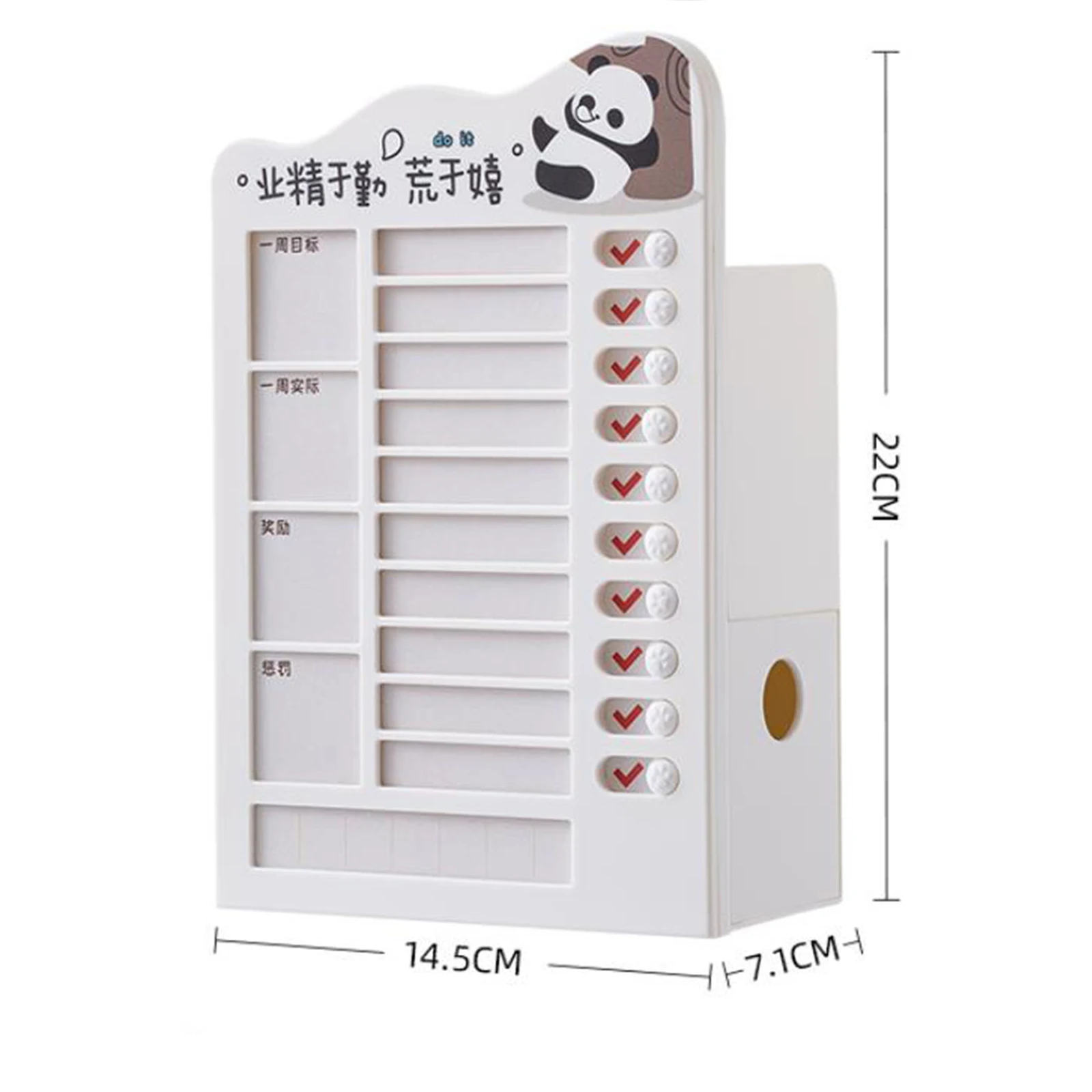 Cute Panda Plastic Self-Disciplined Memo Checklist Board With Drawer With Pen Holder Desktop Stroage Punch Schedule Memo Board