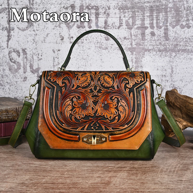 

MOTAORA Handmade Embossed Women's Leather Shoulder Bag For Woman Handbag 2024 New Vintage Ladies Crossover Handbags Female Bags