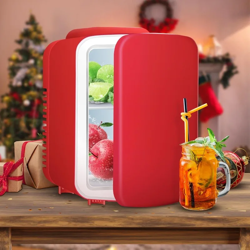 Portable Mini Fridge, 4L/6 Can Cooler and Warmer Compact Refrigerator for Skincare, Cosmetics, Beverage, Food, for Bedroom, Red