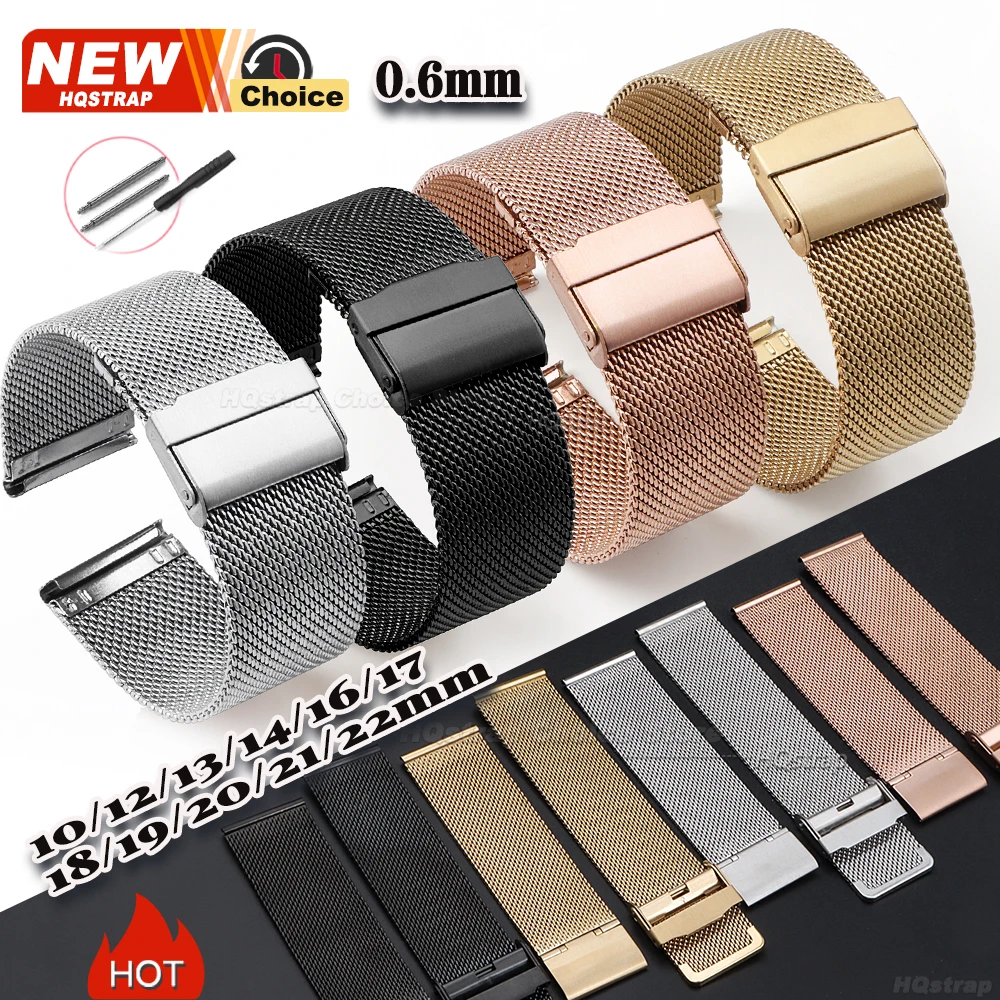 0.6mesh Universal Milanese Strap for DW Watch Band 10mm 12mm 13mm 14mm 16mm 17mm 18mm 19mm 20mm 22mm Metal Bracelet with Tool