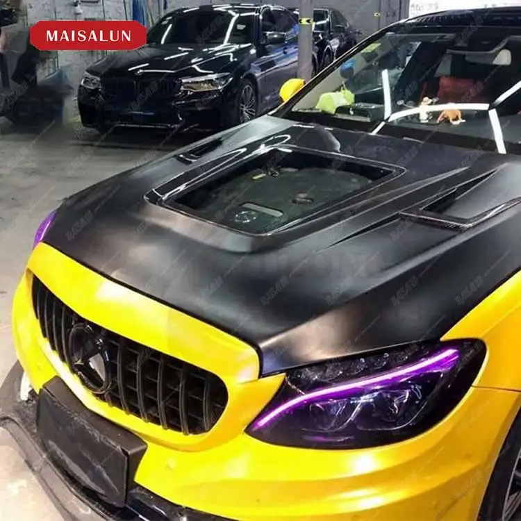 عالية الجودة شفافة محرك هود W205 ألياف الكربون قطع غيار السيارات غطاء محرك السيارة بونيه لمرسيدس بنز C الفئة W205