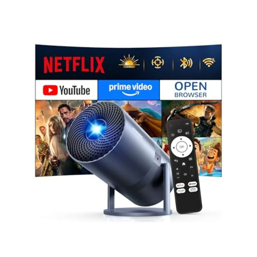 

Portable 1080P 4K Mini Projector with WiFi and Bluetooth for Movie Night Outdoor/Indoor Ceiling Home Theater Compatible with Ne