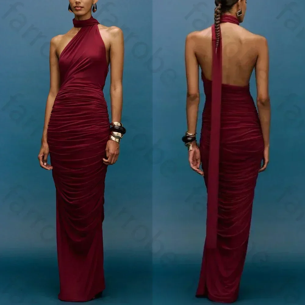 ชุดเดรสยาวแบบพันรอบตัว ไร้แขน ทรงเอไลน์ ดีไซน์หรูหรา สำหรับงานเลี้ยงกลางคืน งานพรอม งานปาร์ตี้  คุณภาพสูง ทันสมัย  รับตัดตามสั่งสำหรับผู้หญิง